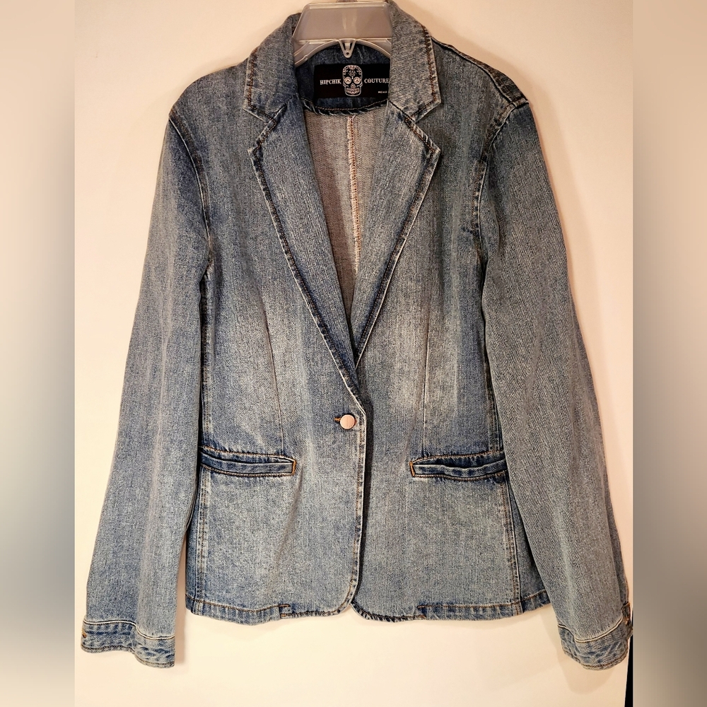 HipChik Couture Denim Blazer Womans Size 8